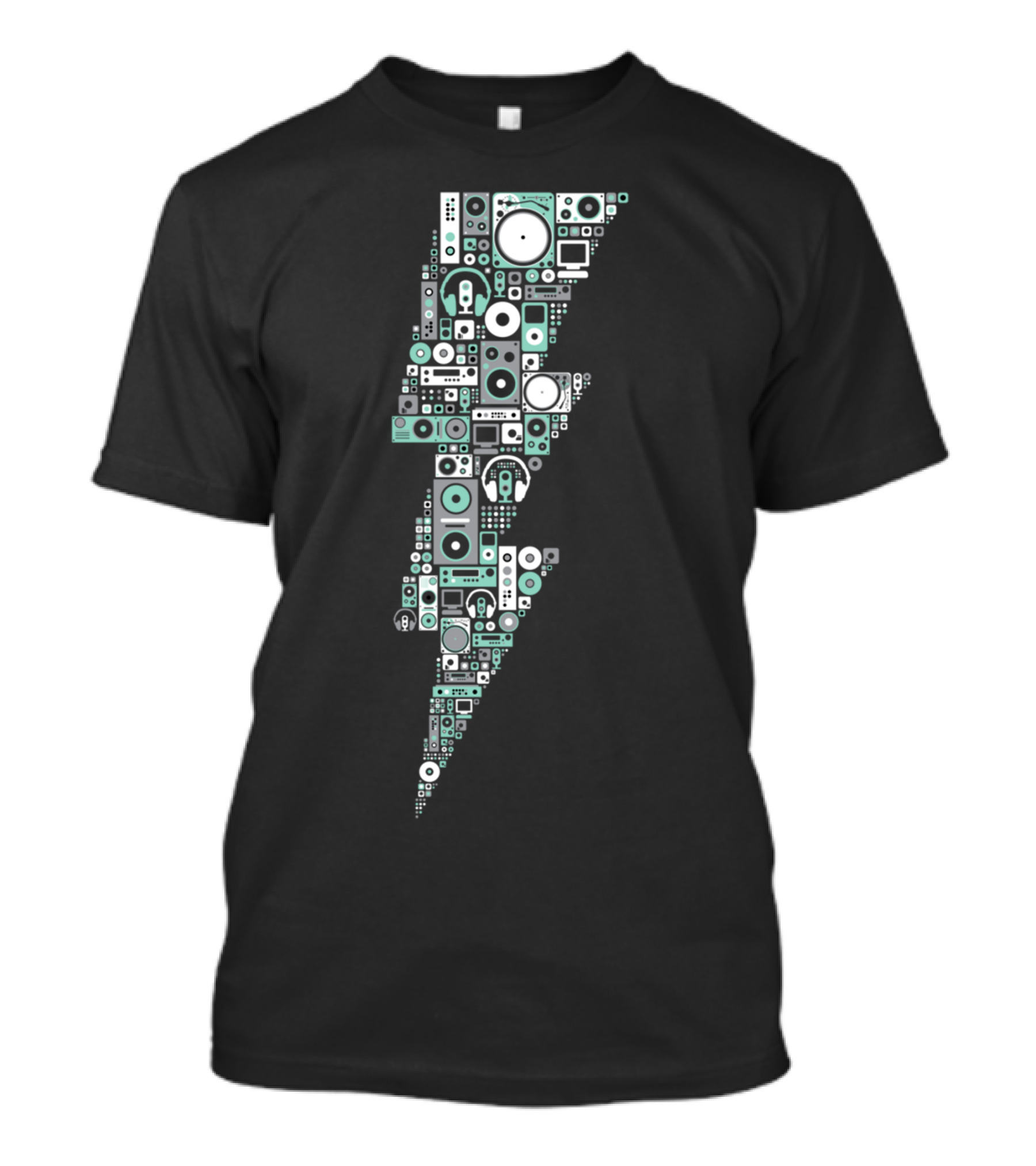 Remix Lightning Bolt Speaker And Headphone Collage T-Shirt