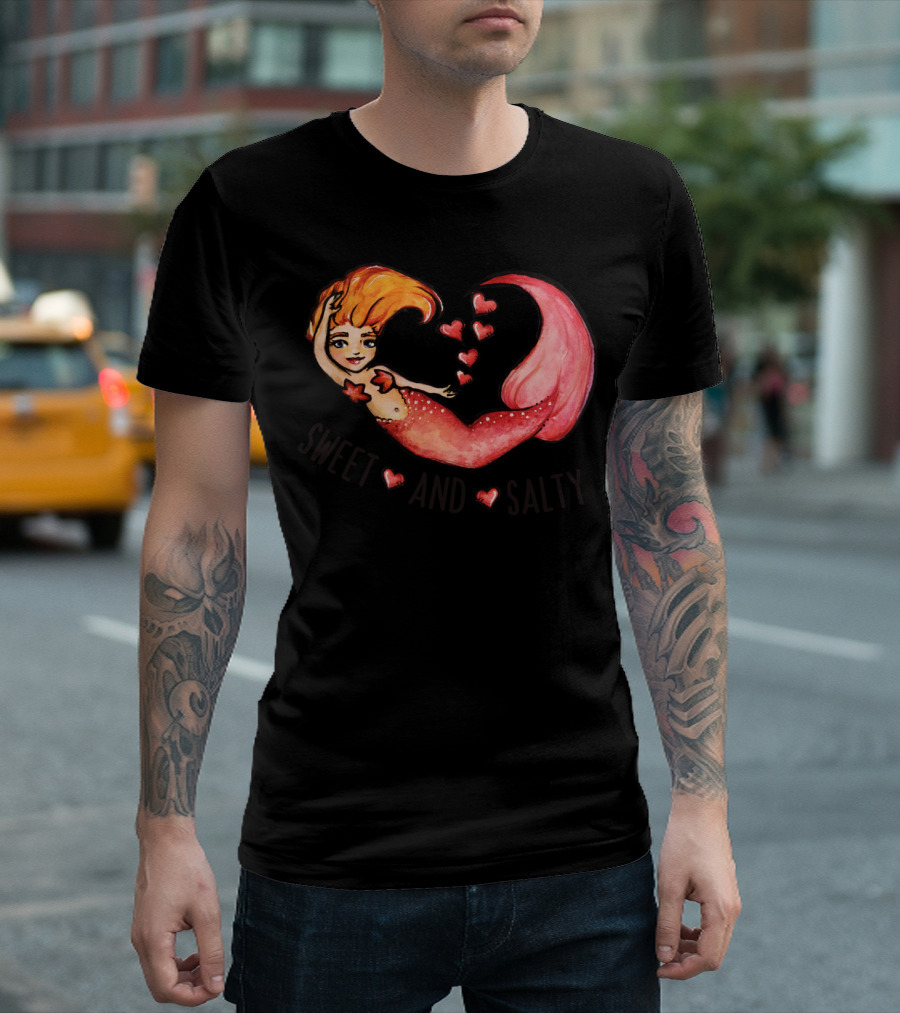 Sweet And Salty Mermaid With Red Hearts T-Shirt