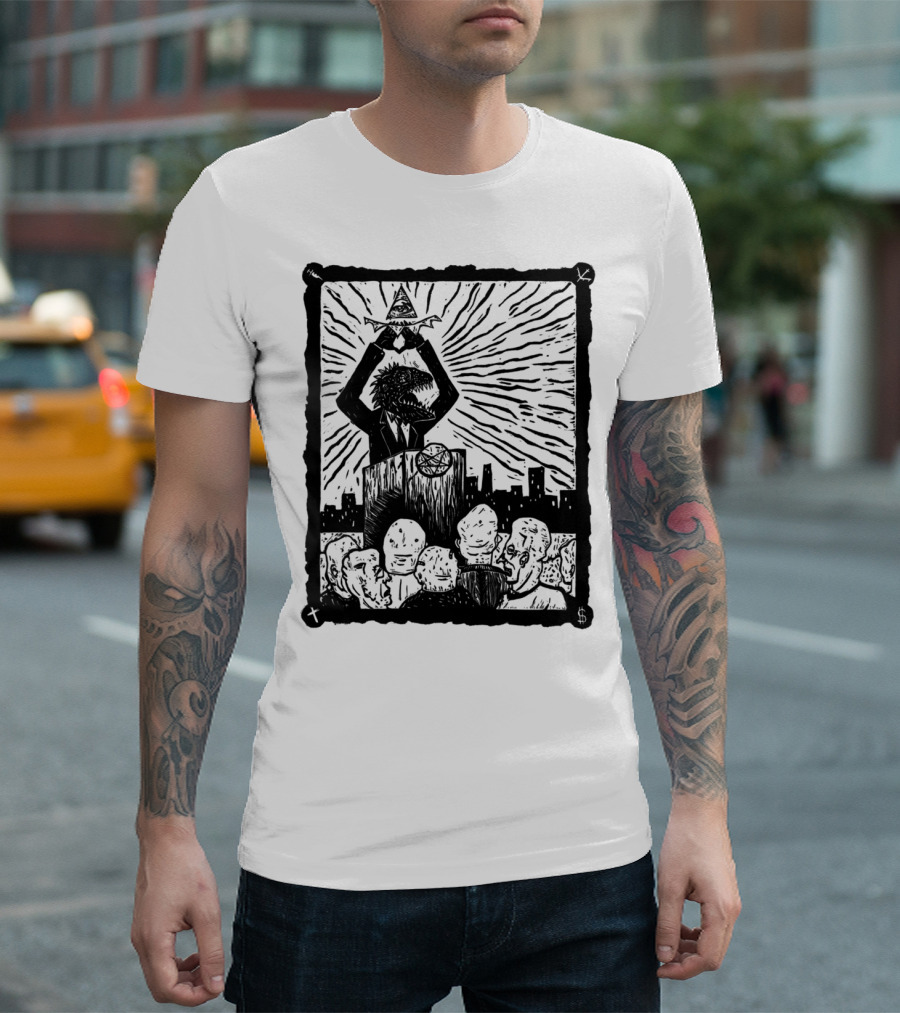 Reptilians Illuminati Wizard Leader Addressing Followers T-Shirt