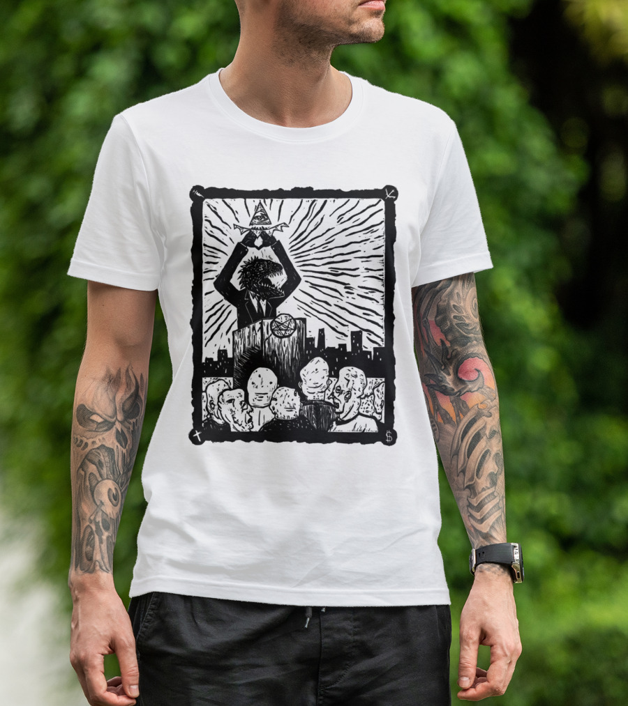 Reptilians Illuminati Wizard Leader Addressing Followers T-Shirt