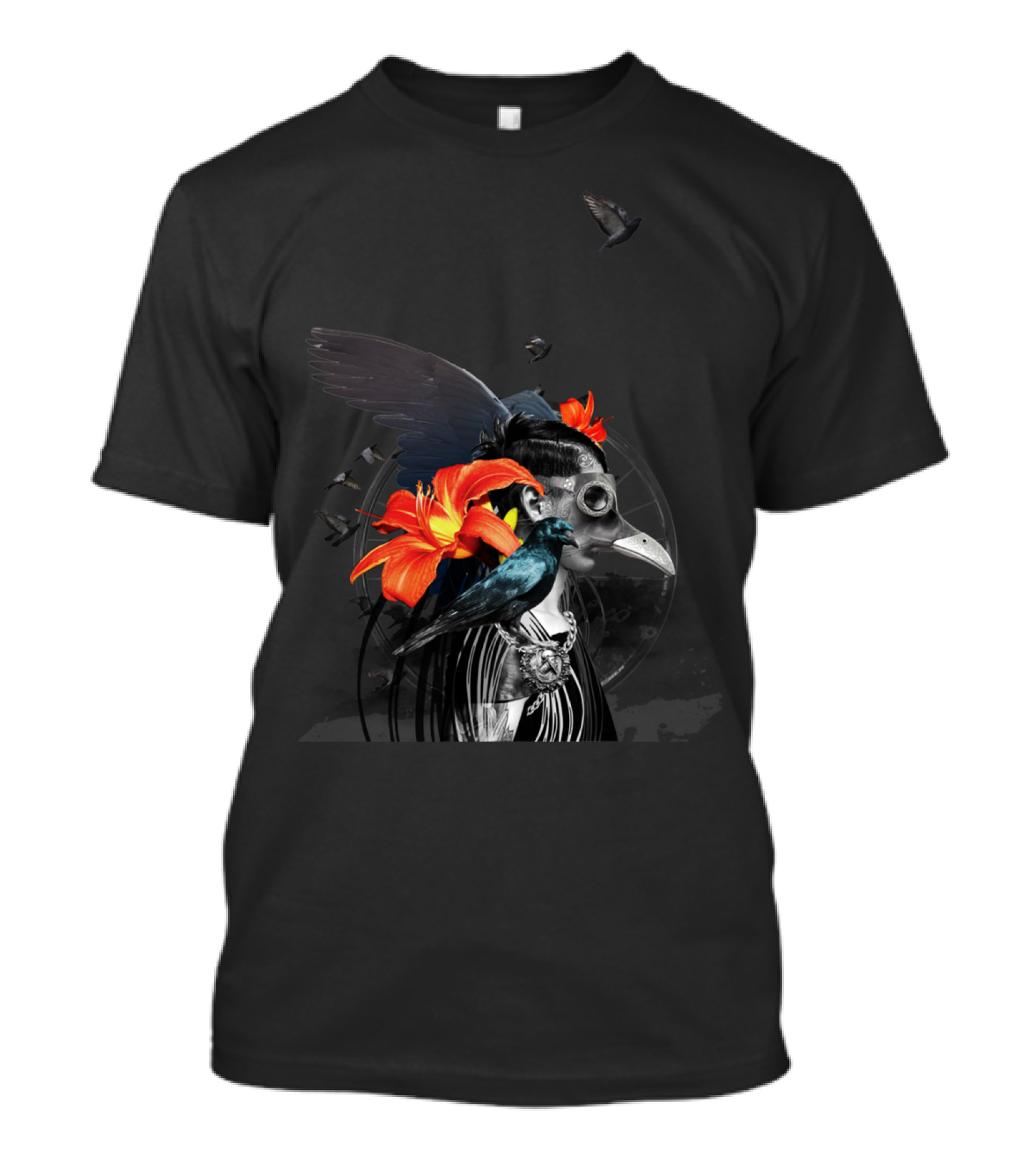 Requiem Raven Gas Mask Lily Flowers Plague Doctor Aesthetic T-Shirt