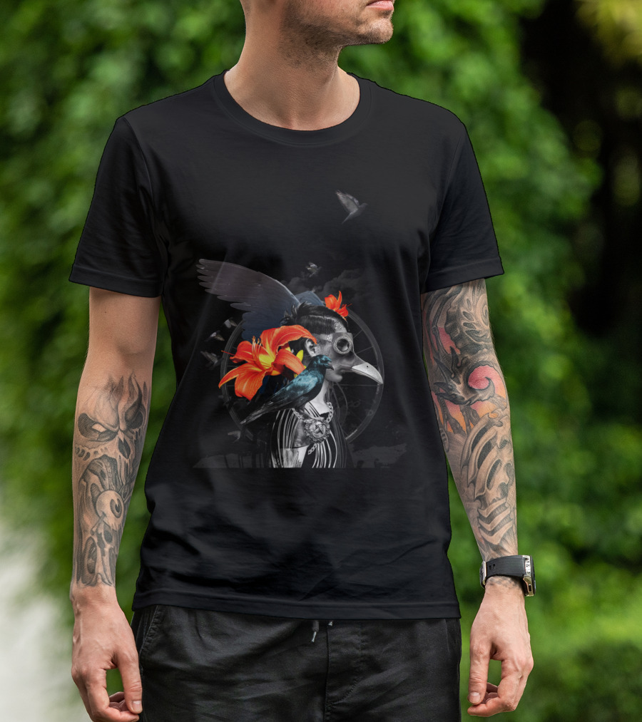Requiem Raven Gas Mask Lily Flowers Plague Doctor Aesthetic T-Shirt