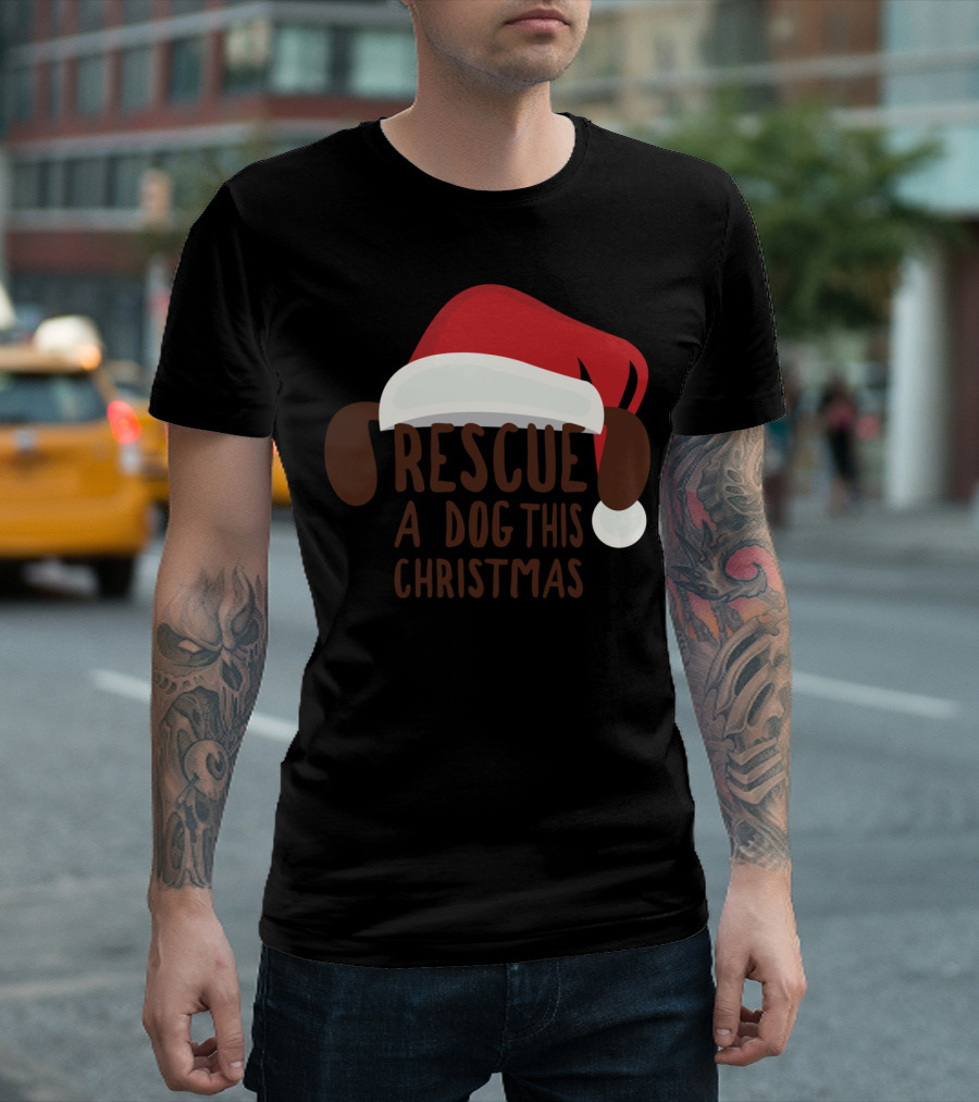 Rescue A Dog This Christmas Santa Hat T-Shirt