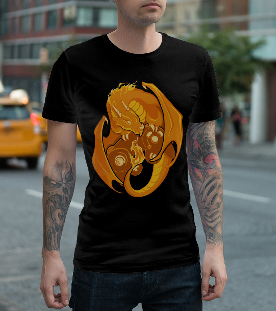 FireDragon Gamer Fiery Golden Dragon Emblem T-Shirt
