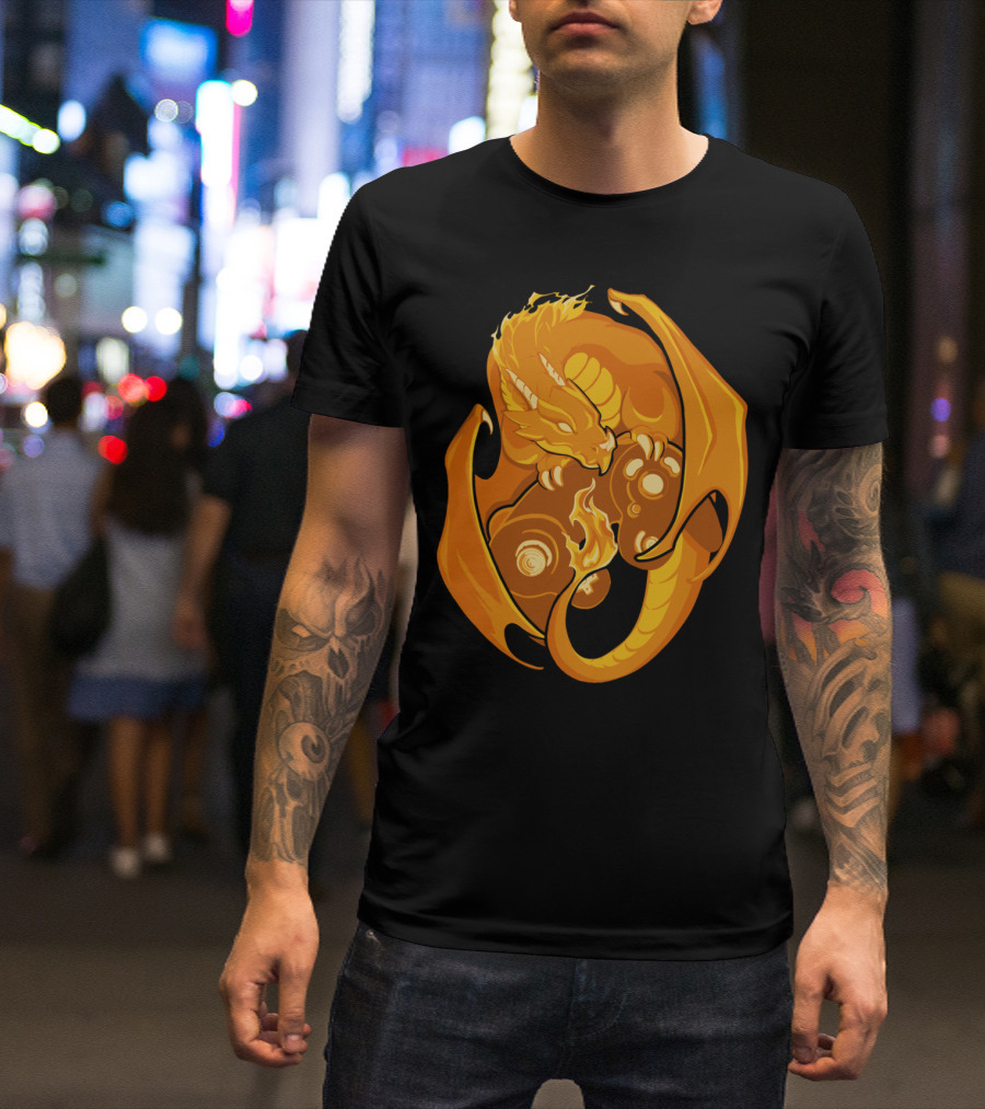 FireDragon Gamer Fiery Golden Dragon Emblem T-Shirt