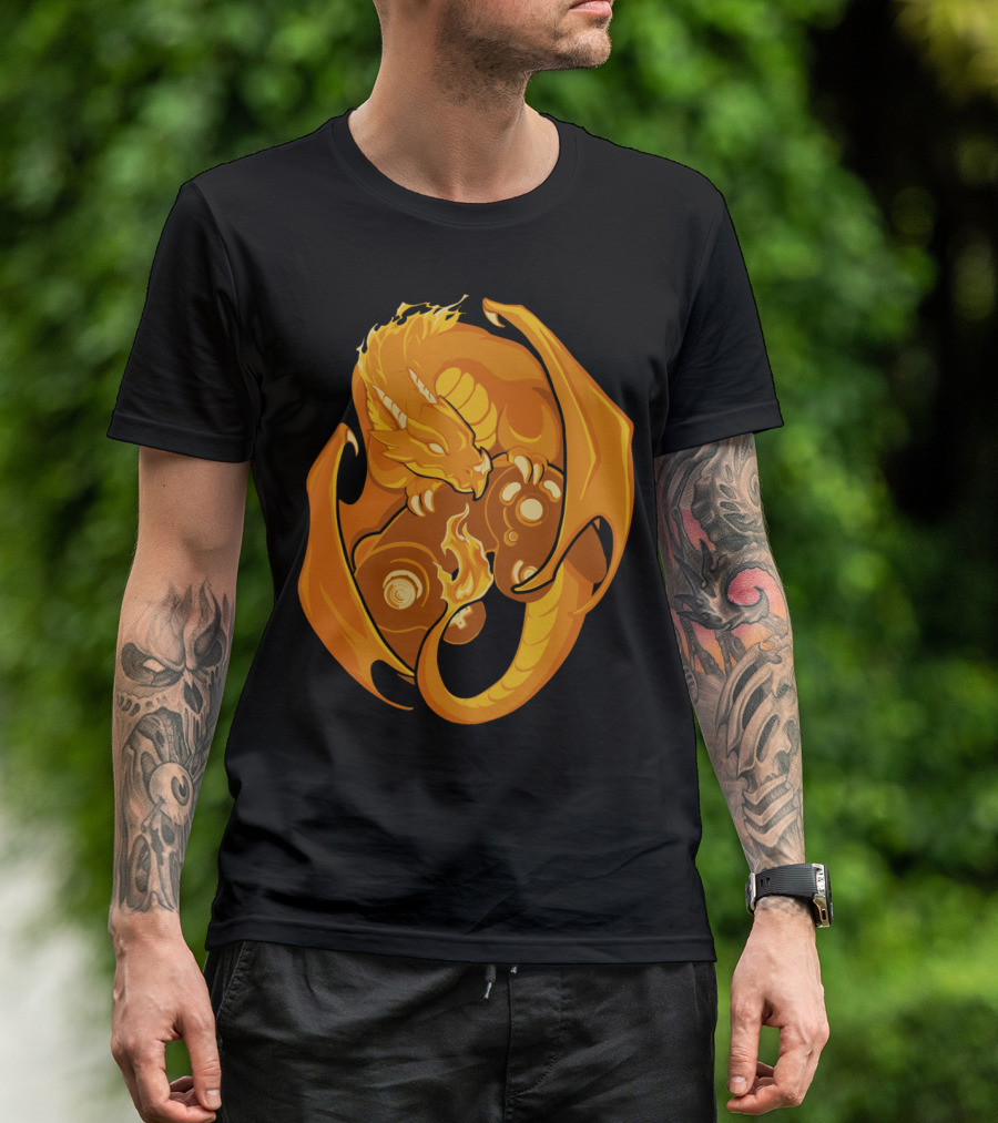 FireDragon Gamer Fiery Golden Dragon Emblem T-Shirt