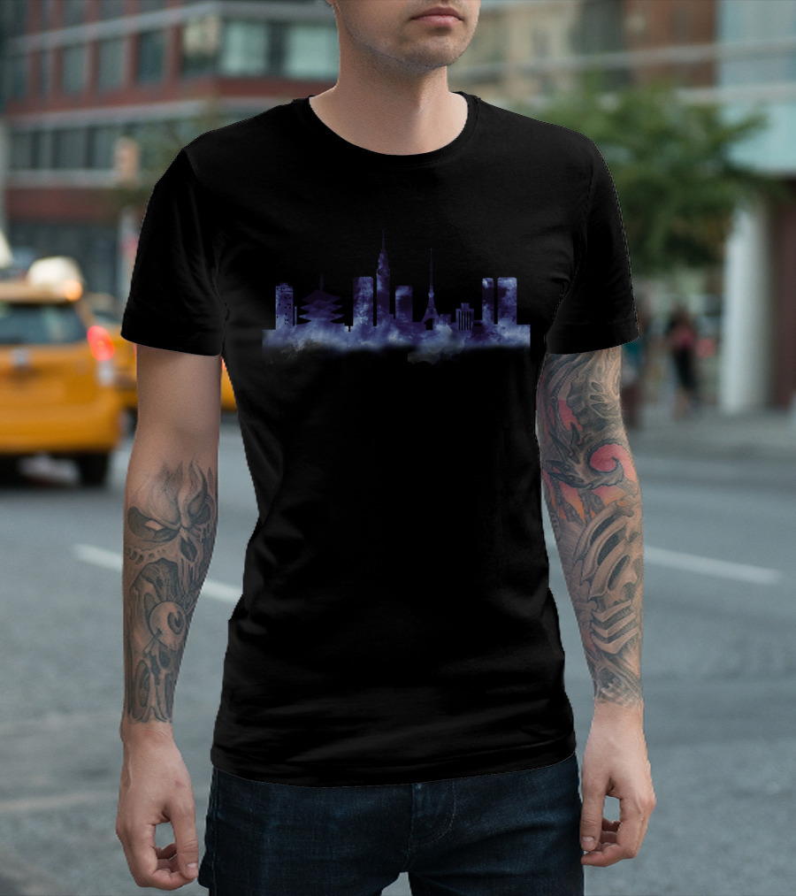 Tokyo Skyline Night Silhouette with Iconic Buildings and Pagoda T-Shirt