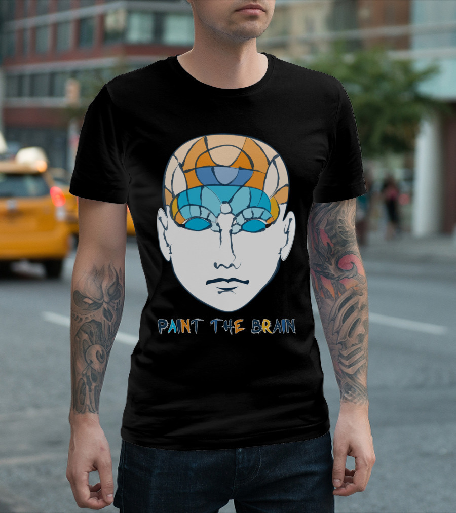 PAINT THE BRAIN Blue Orange Abstract Head T-Shirt