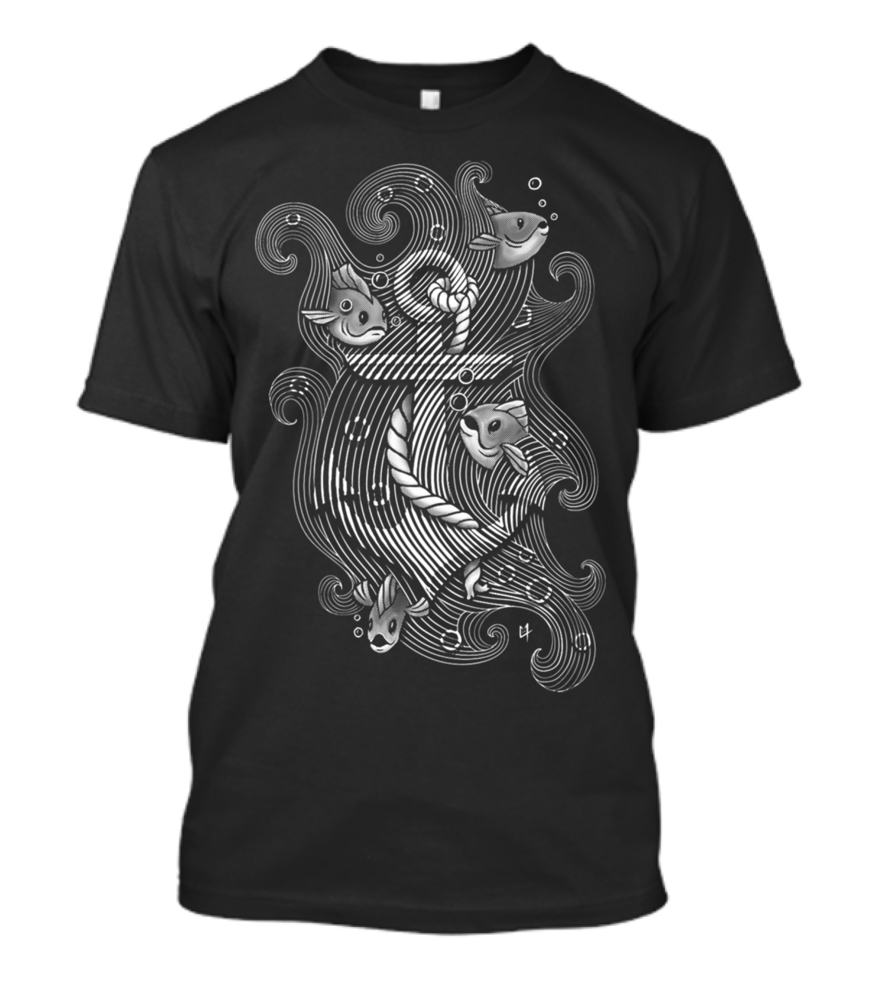 Lost Anchor Nautical Fish Whimsical Waves T-Shirt