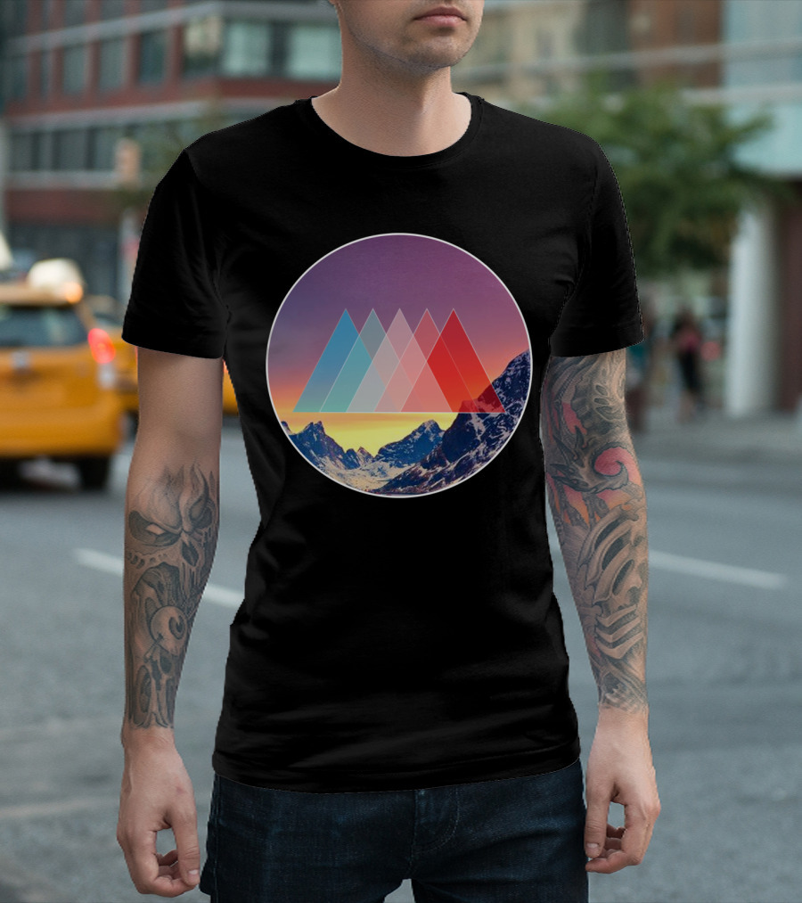 MTNS Colorful Mountain Landscape With Geometric Overlay T-Shirt