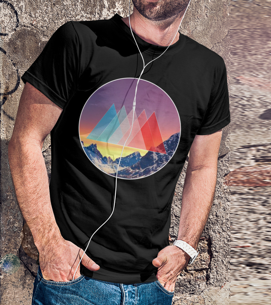 MTNS Colorful Mountain Landscape With Geometric Overlay T-Shirt