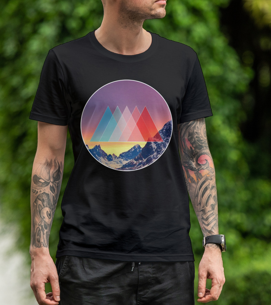 MTNS Colorful Mountain Landscape With Geometric Overlay T-Shirt