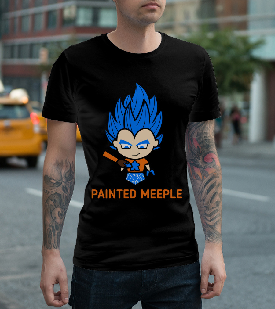 Painted Meeple Channel Blue-Haired Character With Dice And Brush T-Shirt