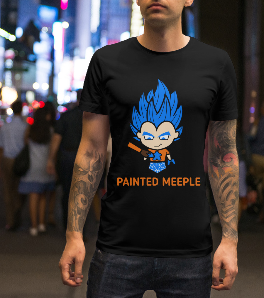Painted Meeple Channel Blue-Haired Character With Dice And Brush T-Shirt