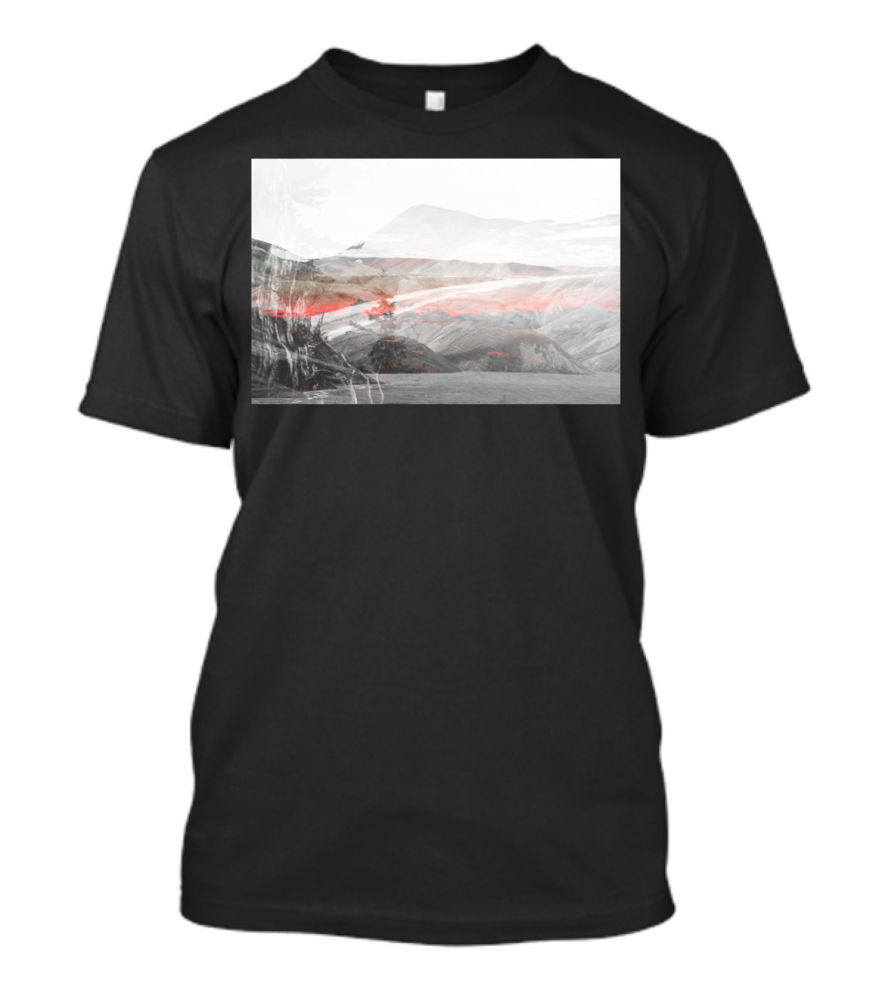 Lost Color Mountain Landscape With Red Mist T-Shirt