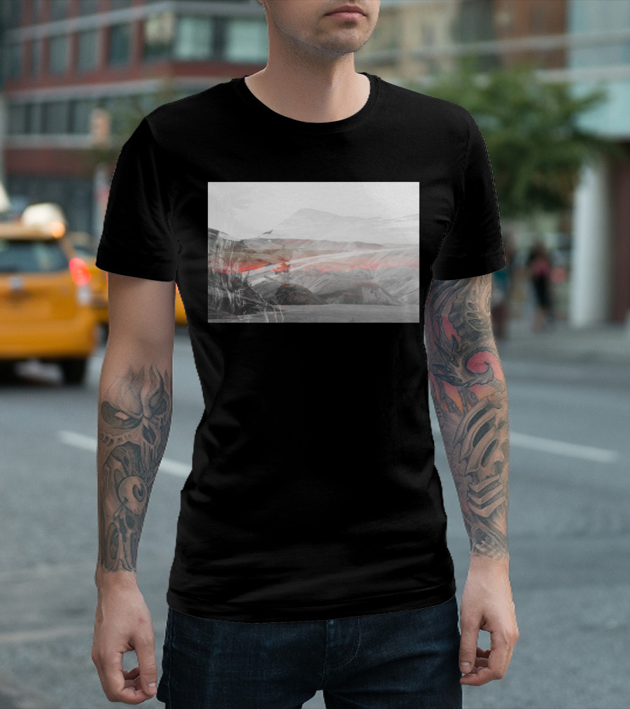 Lost Color Mountain Landscape With Red Mist T-Shirt