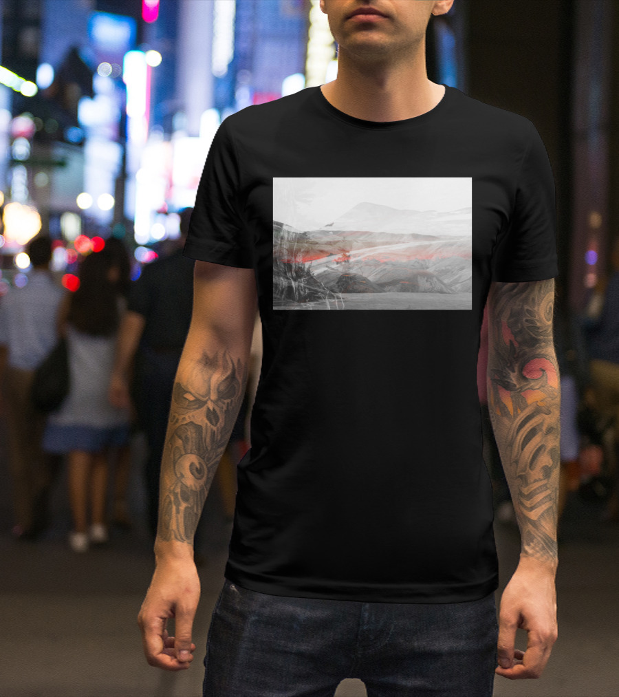 Lost Color Mountain Landscape With Red Mist T-Shirt
