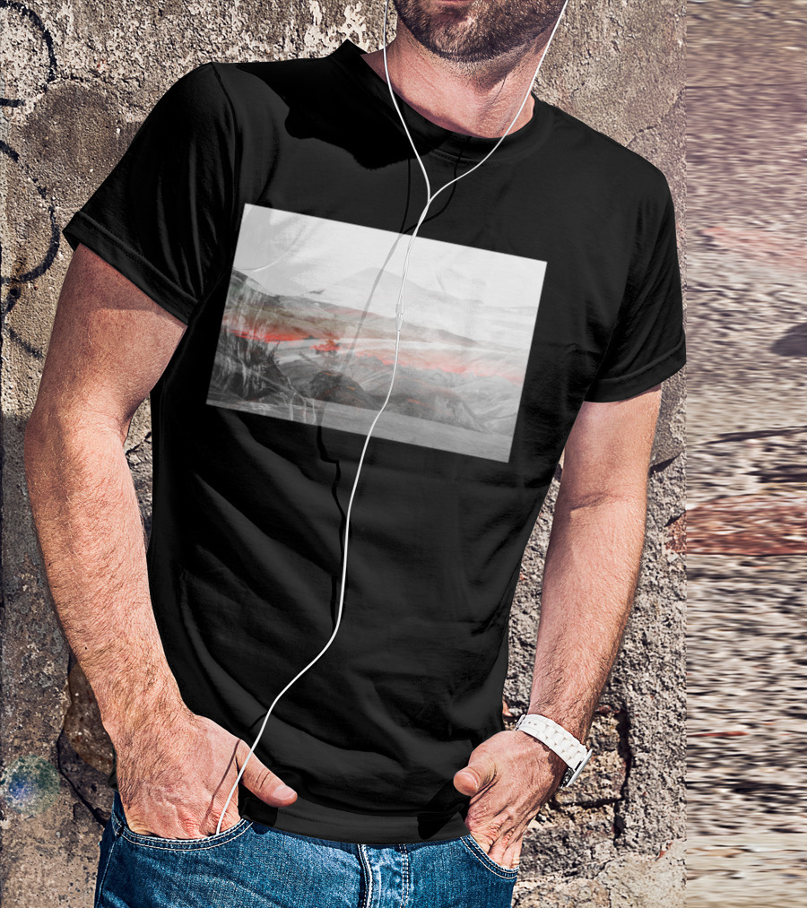 Lost Color Mountain Landscape With Red Mist T-Shirt