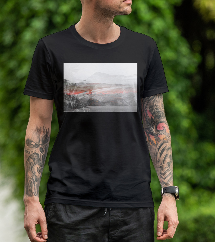 Lost Color Mountain Landscape With Red Mist T-Shirt