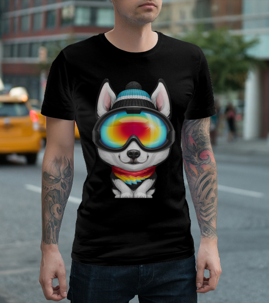 Siberian Husky Rider Rainbow Goggles Beanie Bandana T-Shirt