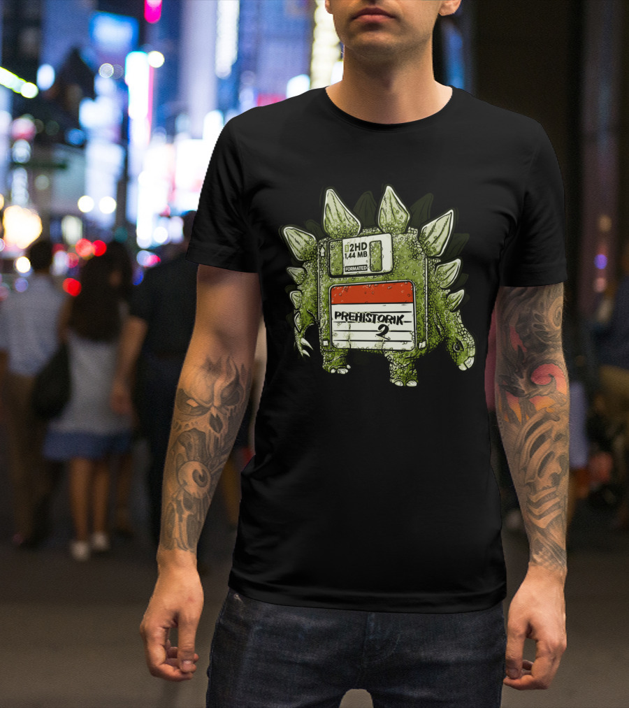 Prehistorik 2 1.44 MB Formatted Stegosaurus Floppy Disk Dinosaur T-Shirt