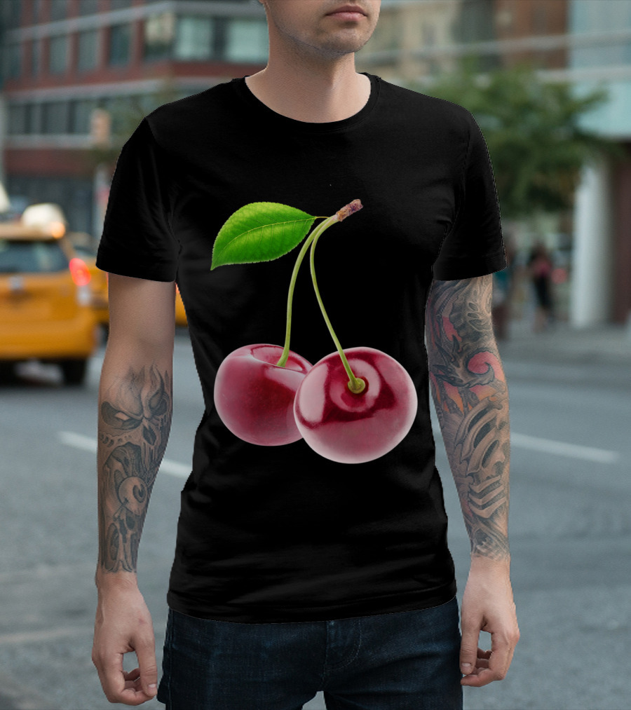 Pair Of Sweet Cherries Stem and Leaf T-Shirt