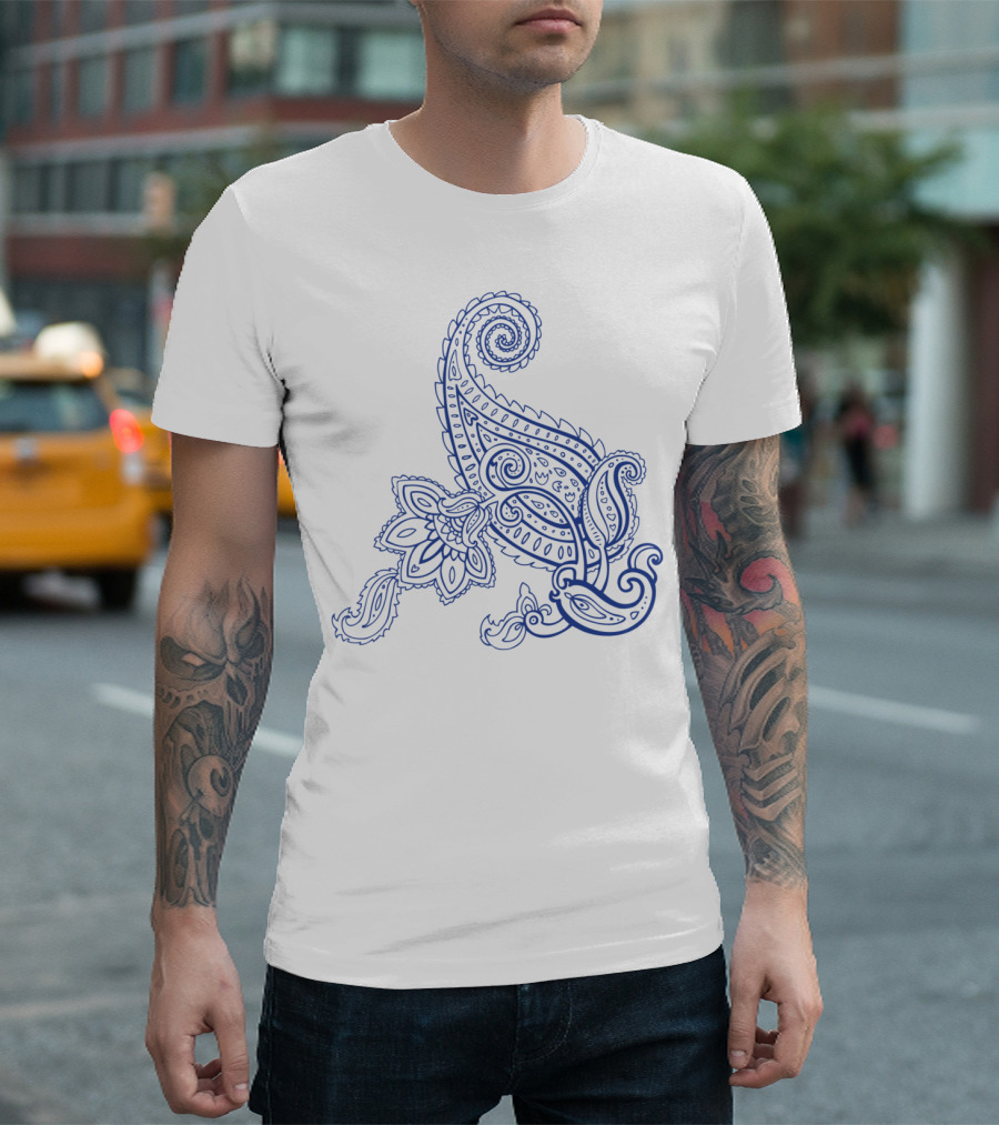 Paisley Blue Ornate Floral Swirl T-Shirt