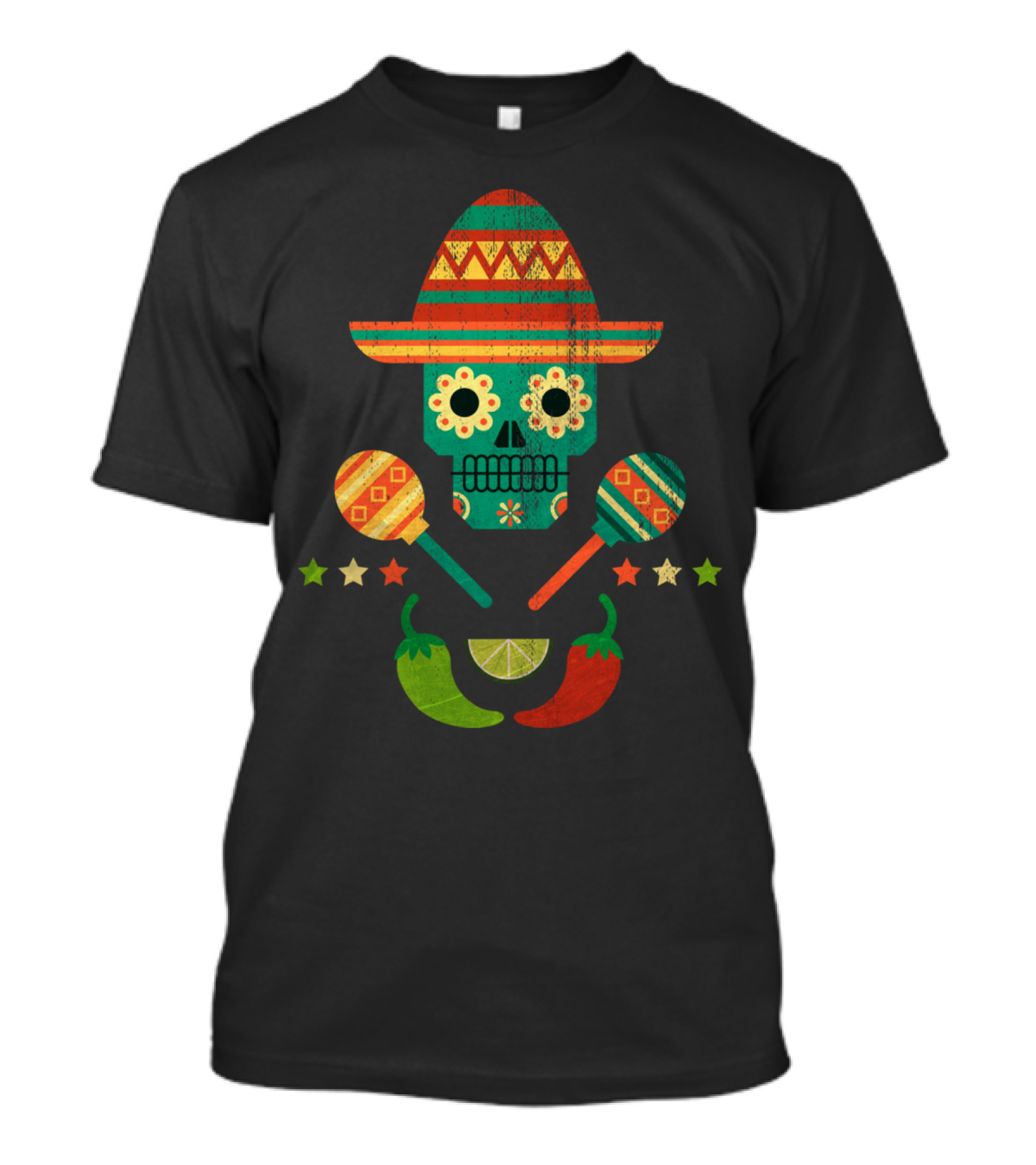 La Mexico La Sombrero Sugar Skull Maracas Chili Lime Icons T-Shirt