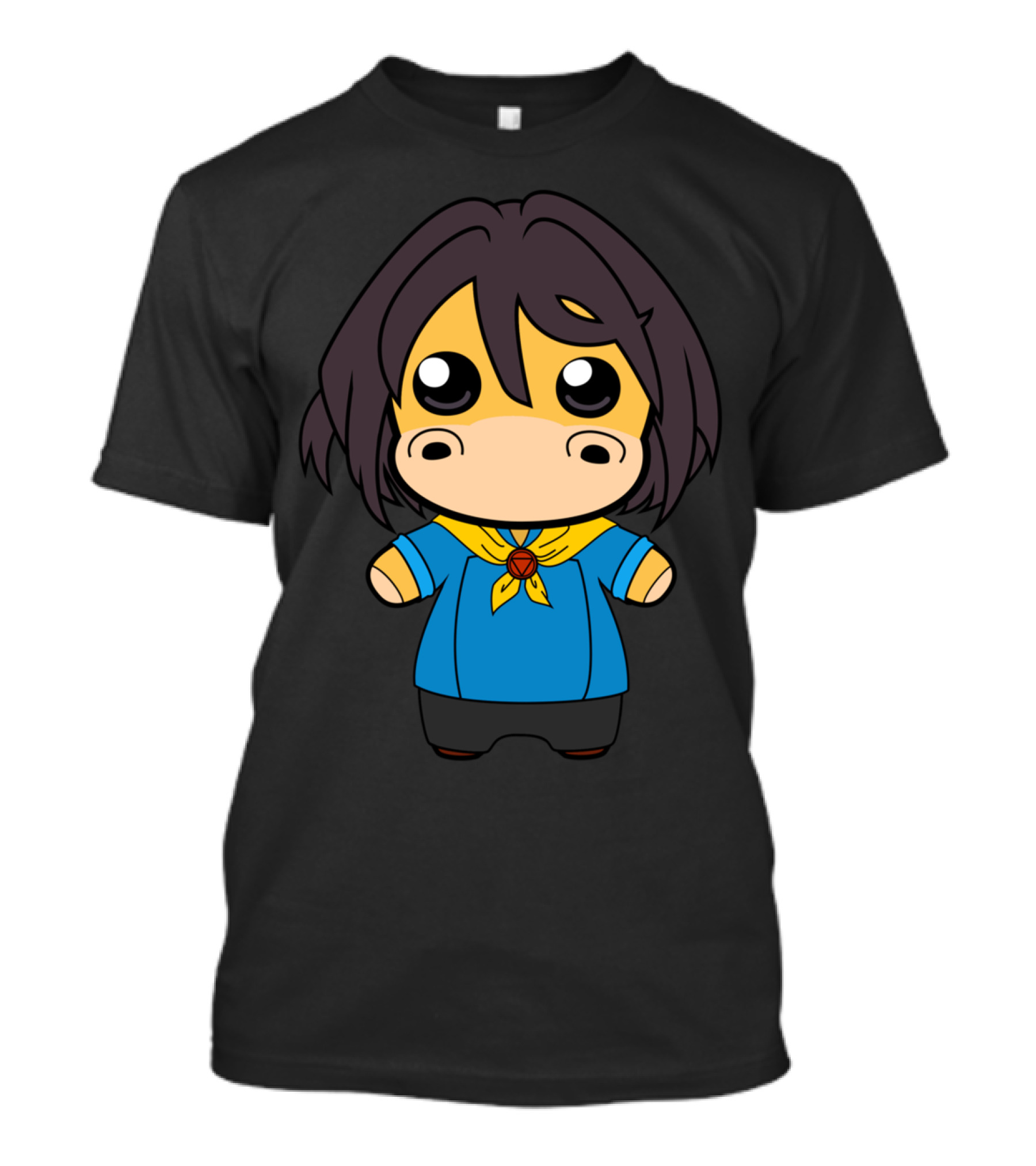 Indie Grunty Chef Mina Chibi Character In Blue Outfit With Yellow Bandana T-Shirt
