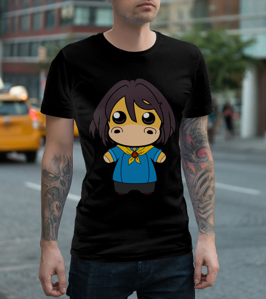 Indie Grunty Chef Mina Chibi Character In Blue Outfit With Yellow Bandana T-Shirt