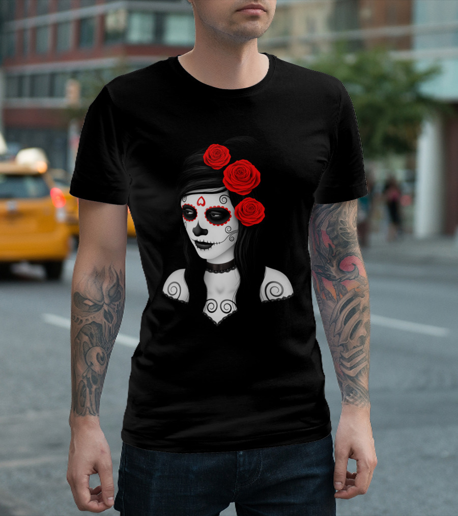 Day of the Dead Girl with Red Roses T-Shirt