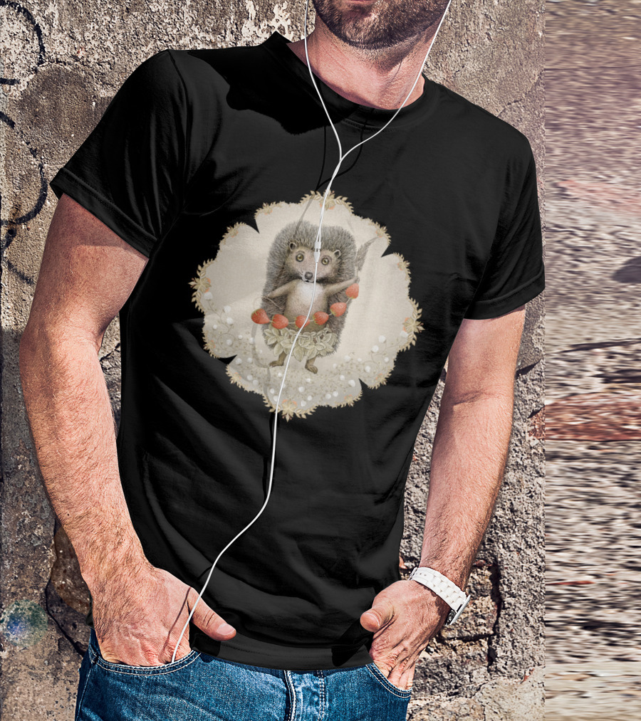 Presents From Forest Hedgehog With Berry Garland And Floral Frame T-Shirt