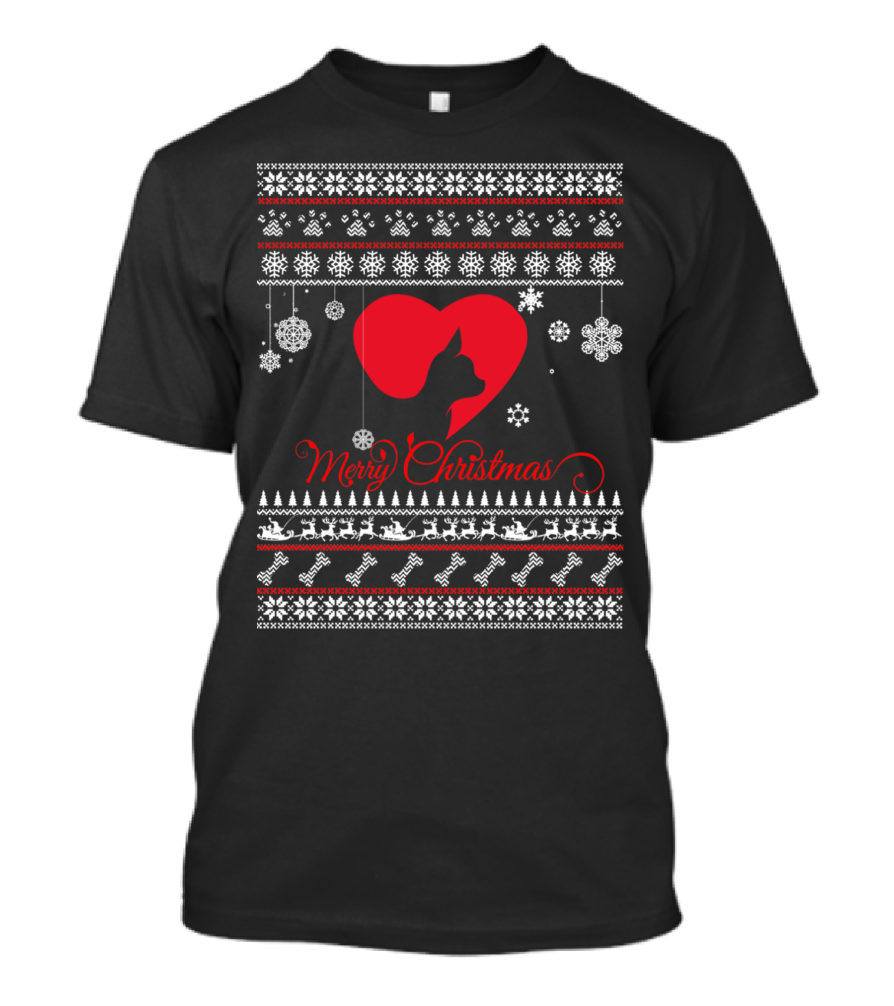 Merry Christmas Dog Heart Snowflake T-Shirt