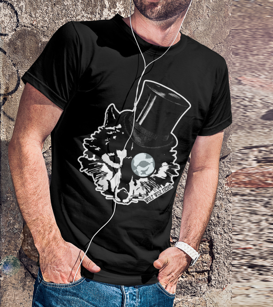 Wolf Wise Media Monocle Top Hat Wolf T-Shirt