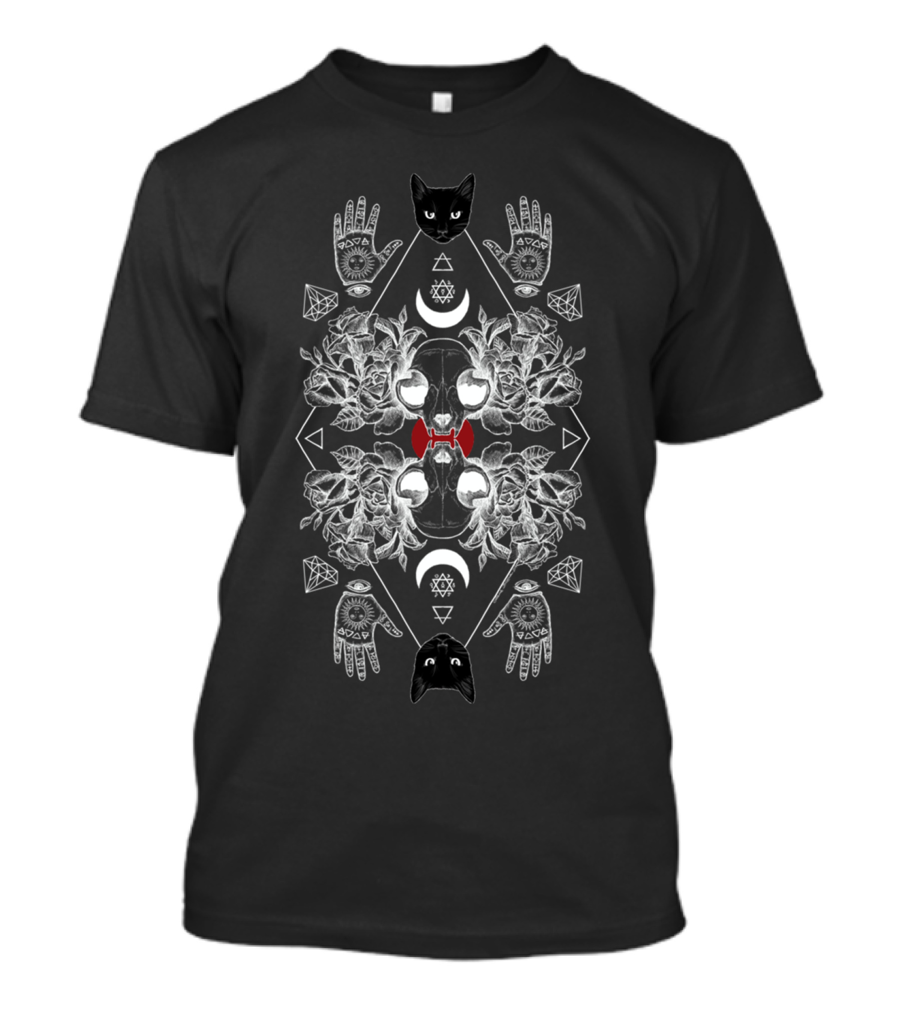 Symmetric Alchemy Geometric Cat Lunar Floral Occult Mandala T-Shirt