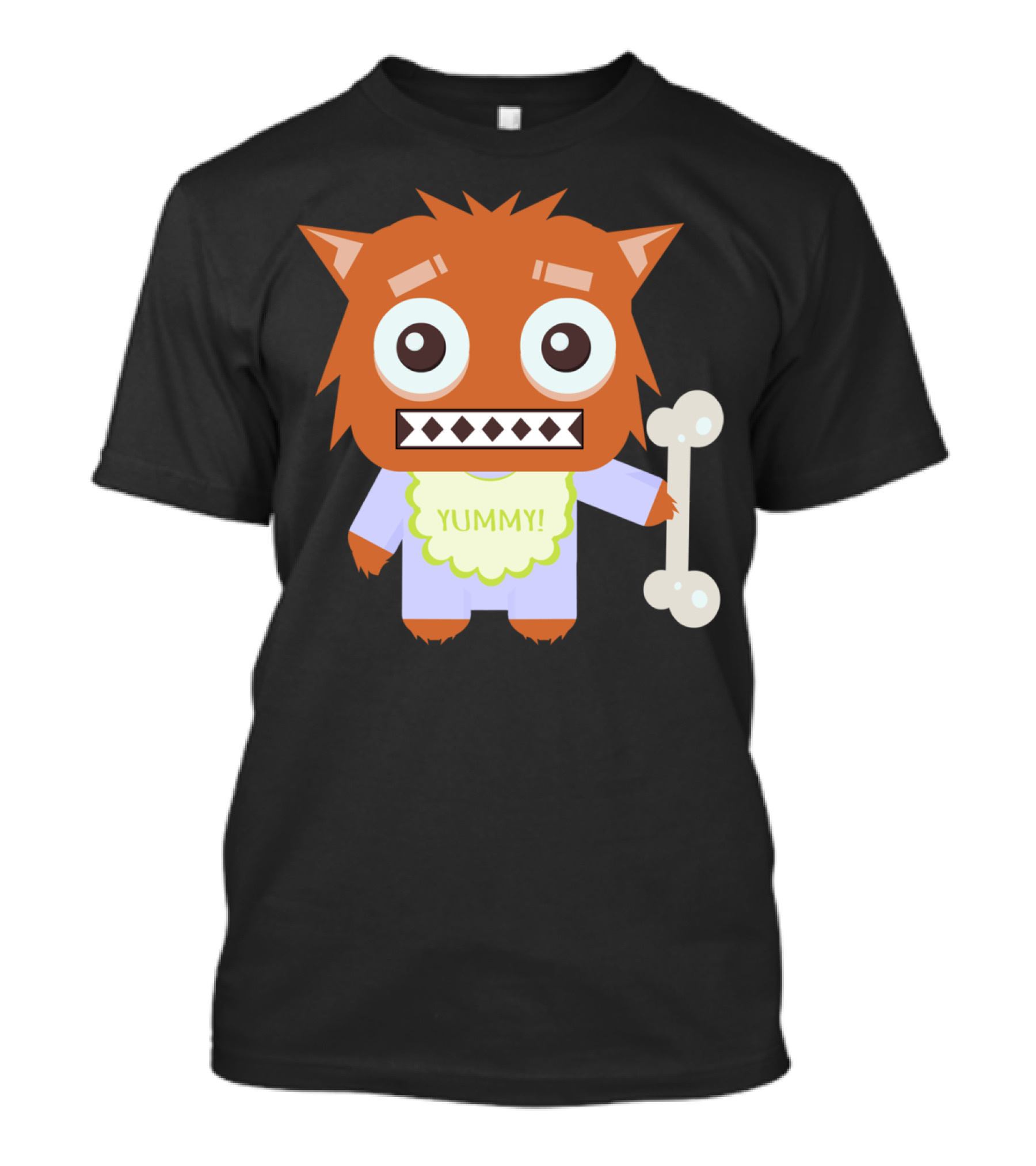 Wolfie Yummy Orange Cartoon Monster With Bone T-Shirt