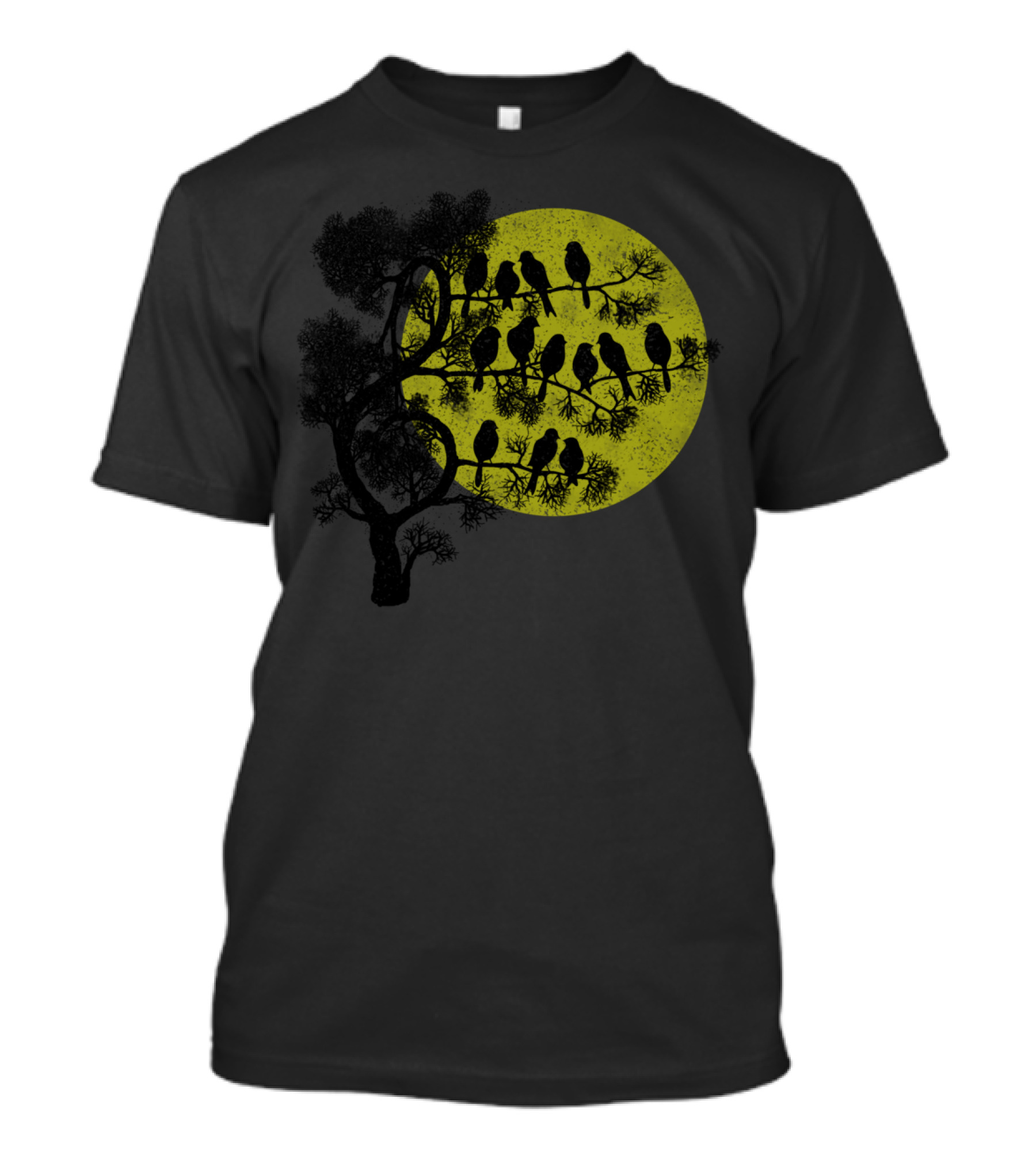 Symphony Of Life: Birds In Tree Silhouette With Yellow Moon T-Shirt