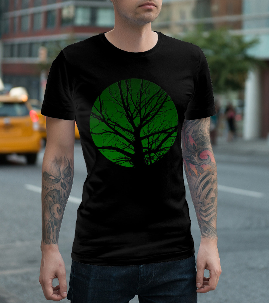 Synaptic Tree Silhouette on Green Background T-Shirt