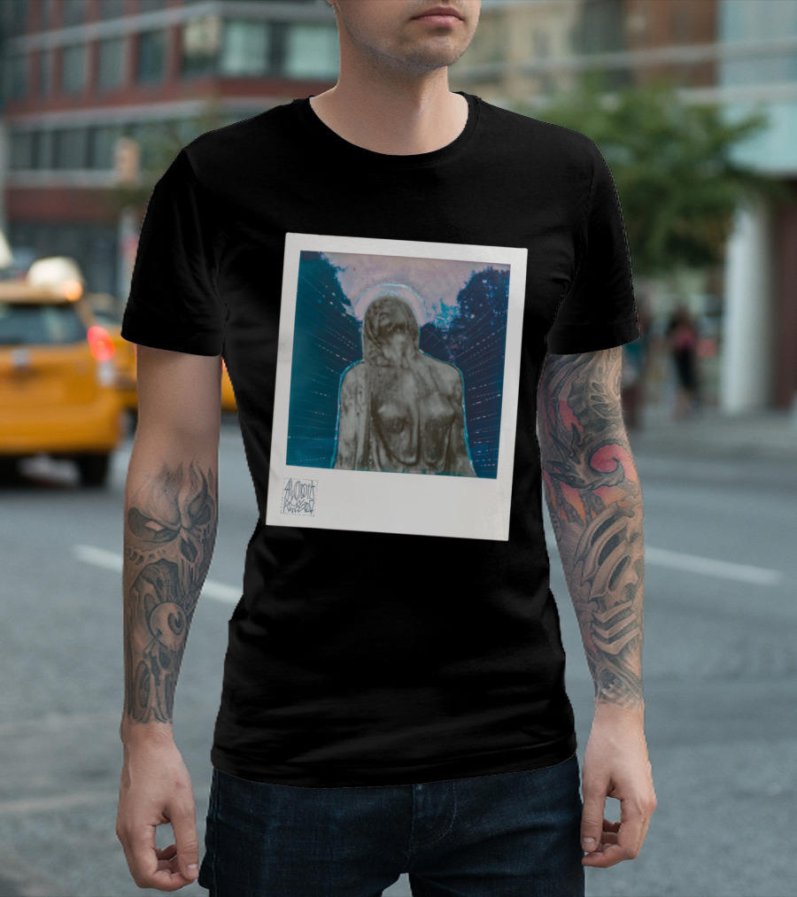 Synthesis Ancient Shrouded Statue Modern Cosmic Background Acomb Reason T-Shirt
