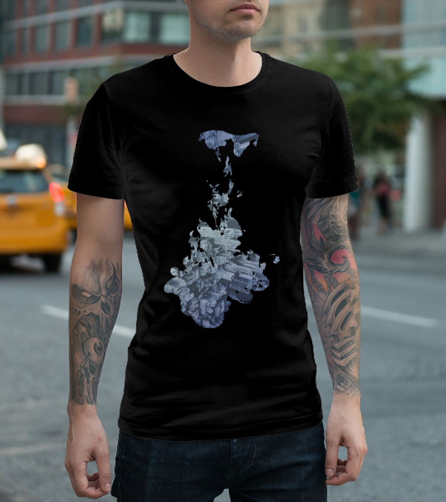 Inkblot Cityscape Reflection Urban Architecture T-Shirt
