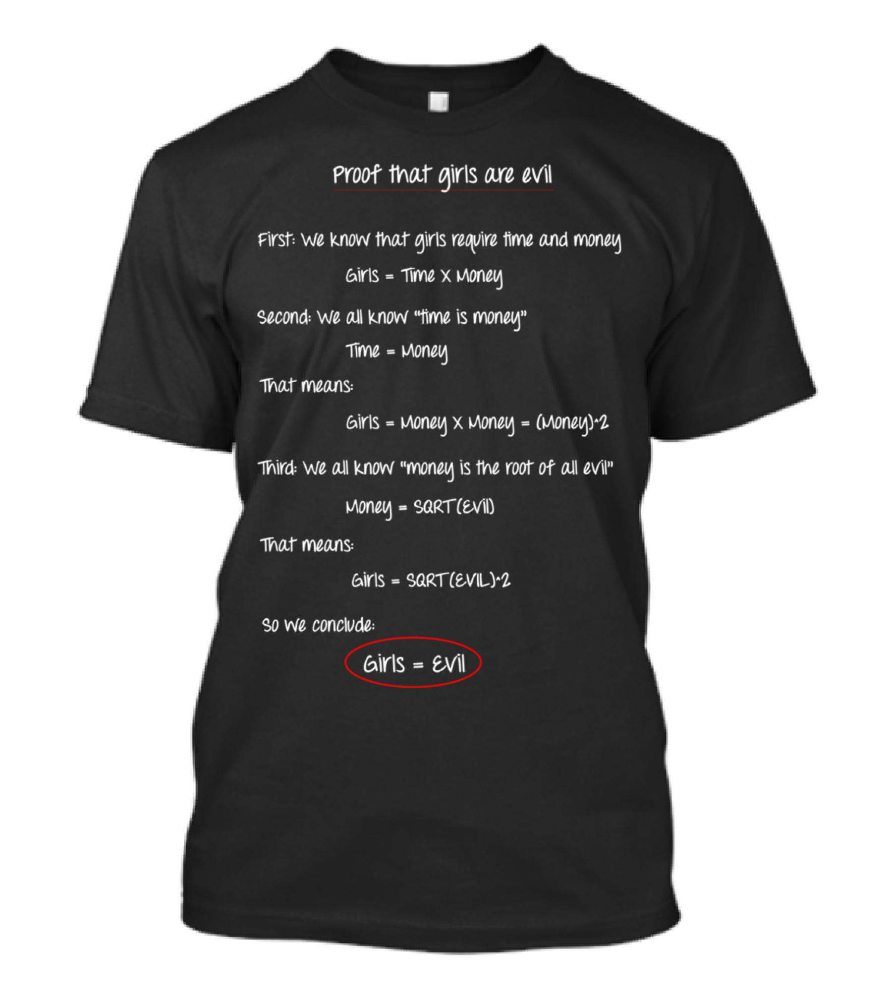 Proof That Girls Are Evil Equation Analysis T-Shirt