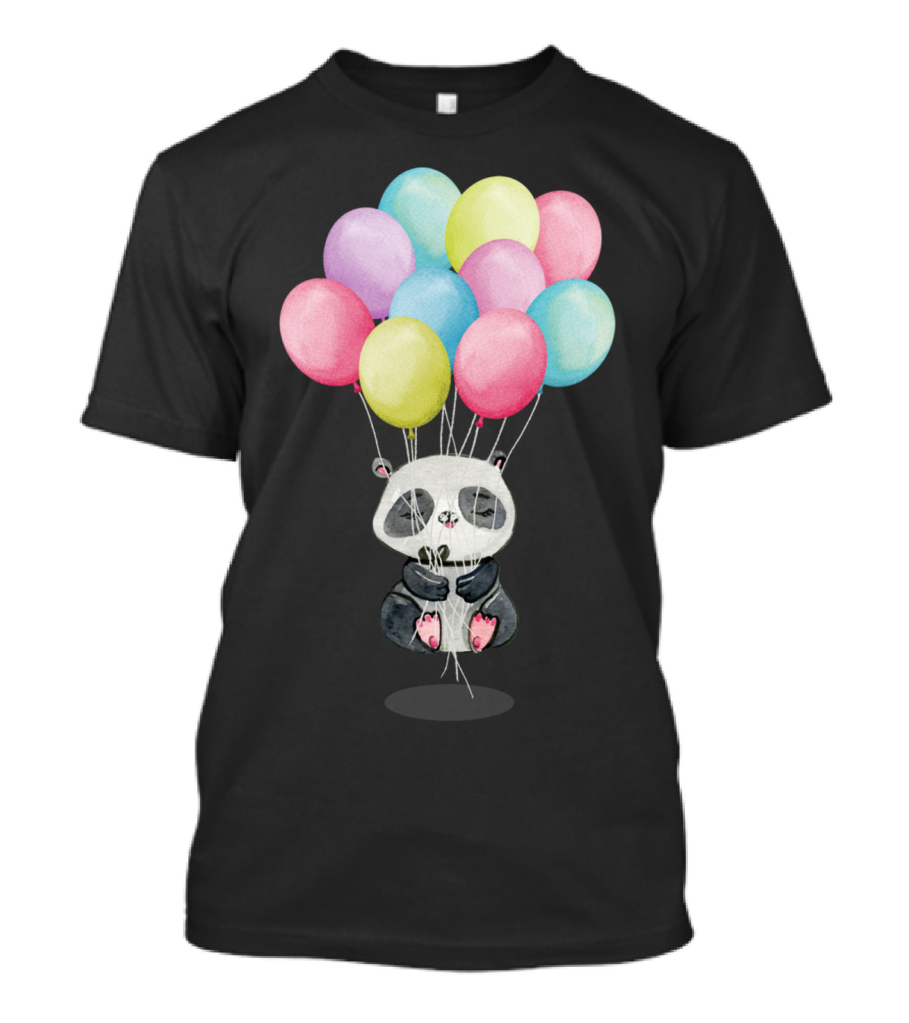 Panda Bear Floating With Colorful Balloons In Meditation Pose T-Shirt