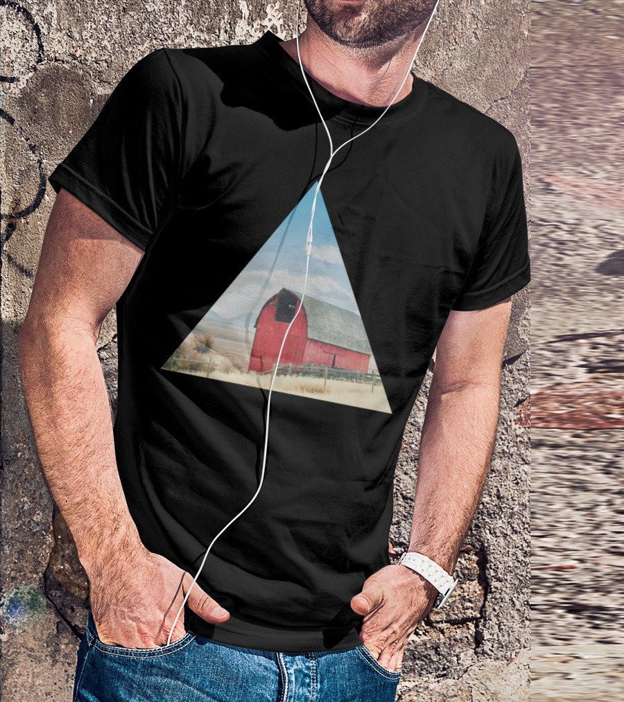 Wood And Nails Red Barn Triangle Landscape T-Shirt