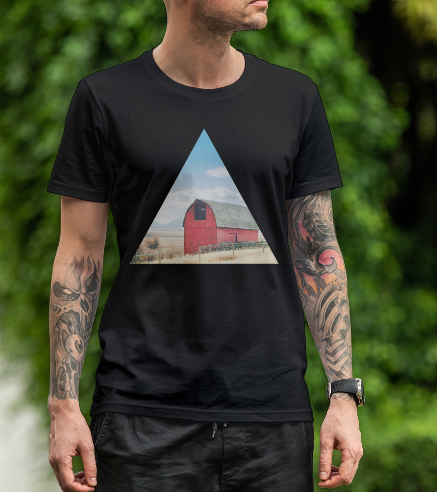 Wood And Nails Red Barn Triangle Landscape T-Shirt