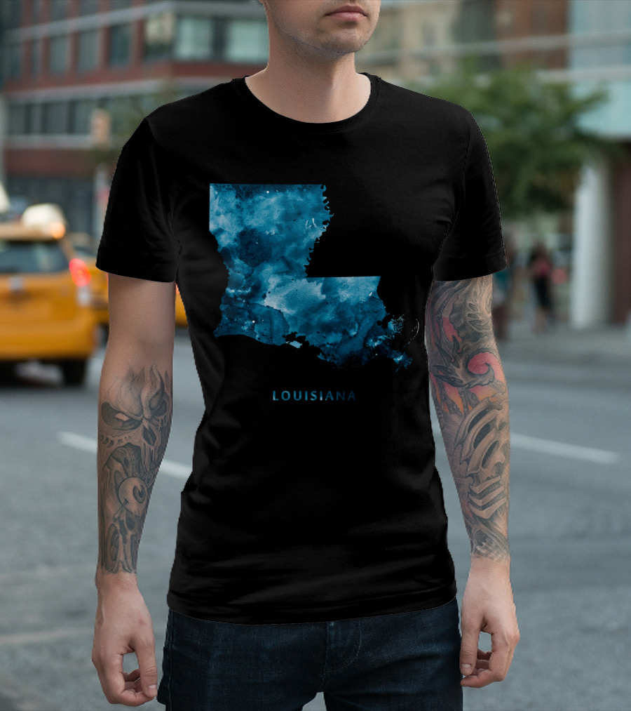 Louisiana Blue Watercolor Map T-Shirt