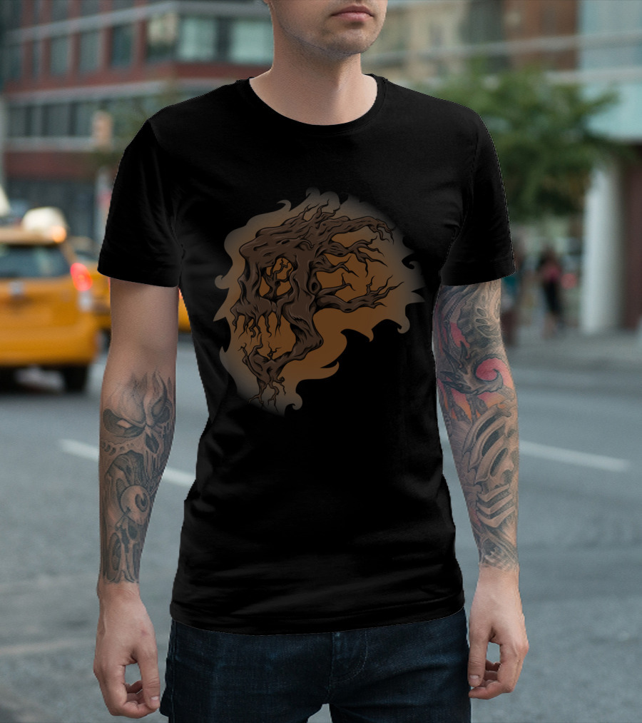 Wooden Remains Eerie Tree Silhouette In Brown Tones T-Shirt