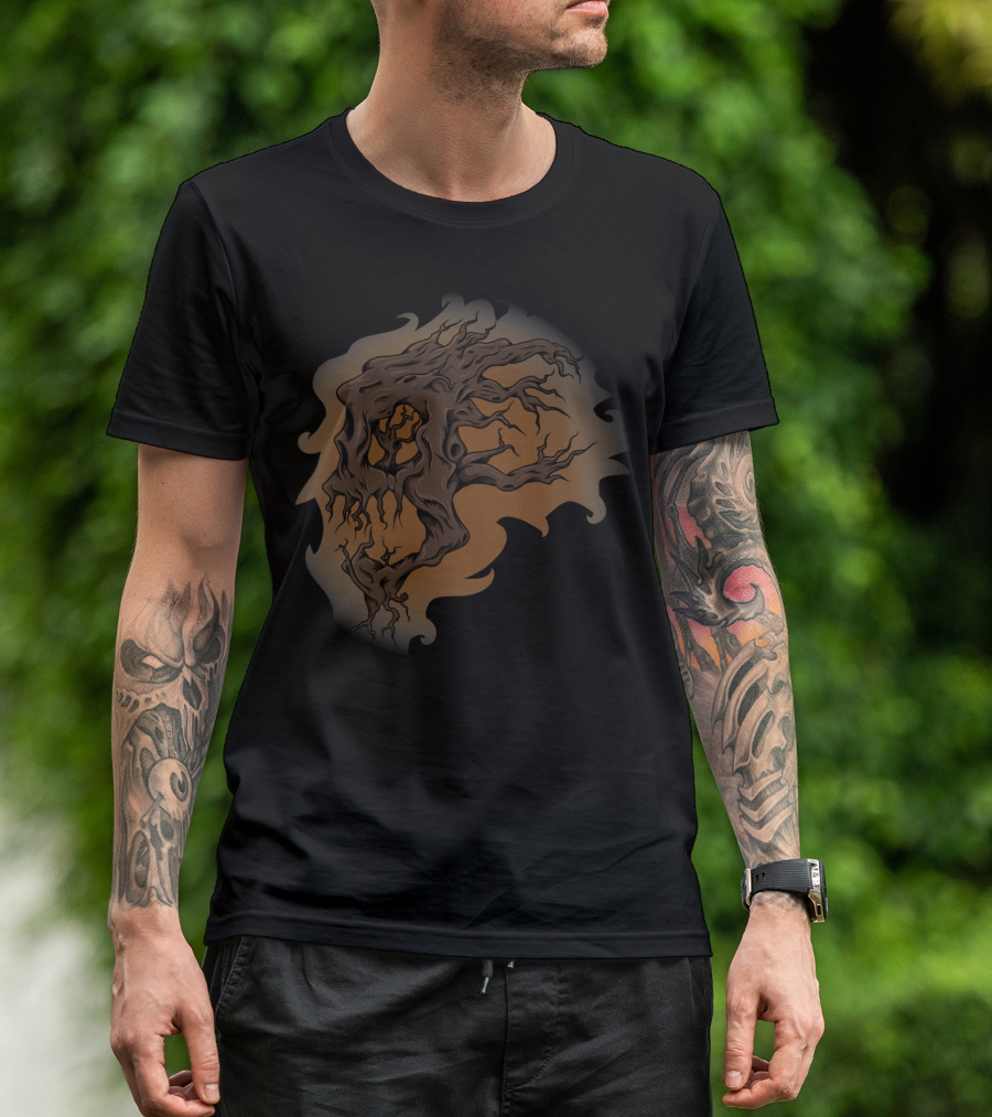 Wooden Remains Eerie Tree Silhouette In Brown Tones T-Shirt
