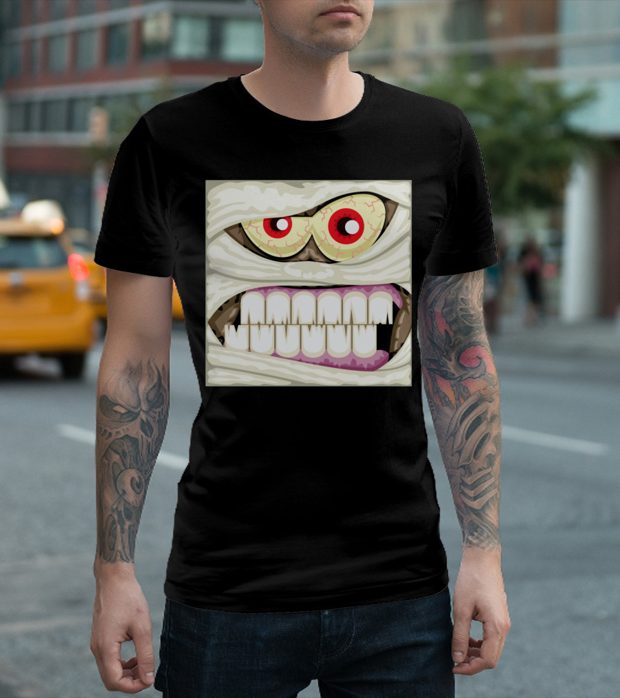 Mummy Eyes and Grinning Teeth Halloween Monster Face T-Shirt