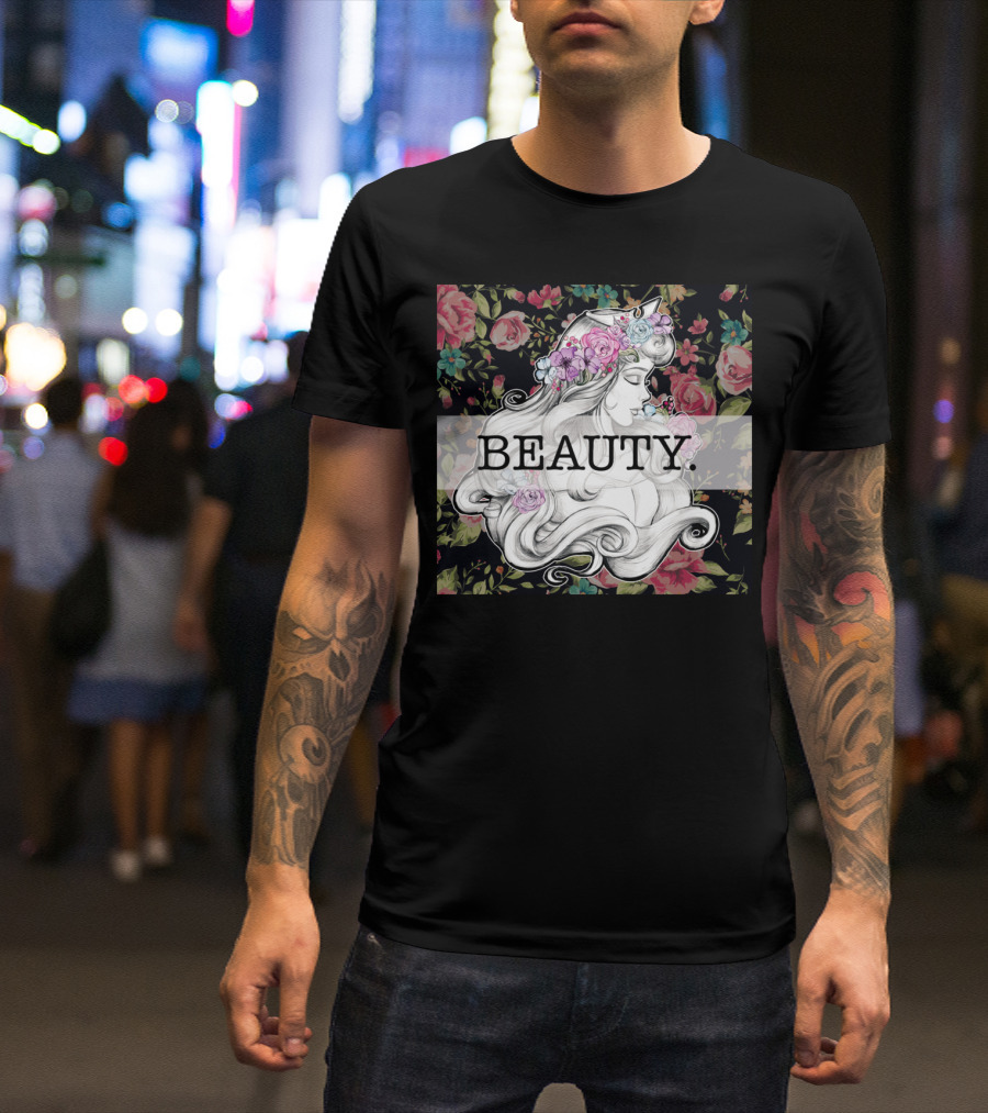 Beauty Princess Aurora Floral Portrait Roses T-Shirt