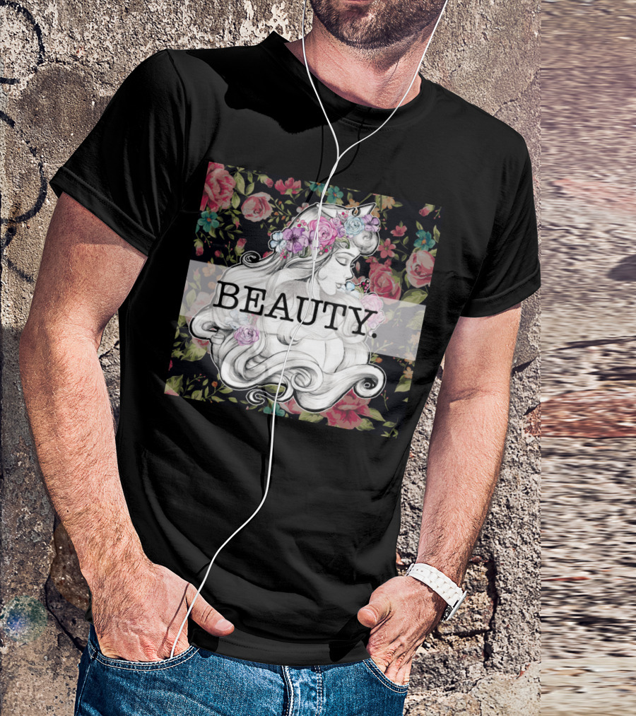 Beauty Princess Aurora Floral Portrait Roses T-Shirt